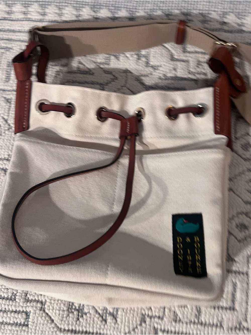 Dooney & Bourke Cream Canvas Shoulder Bag with Brown Leather Trim - Picture 3 of 7